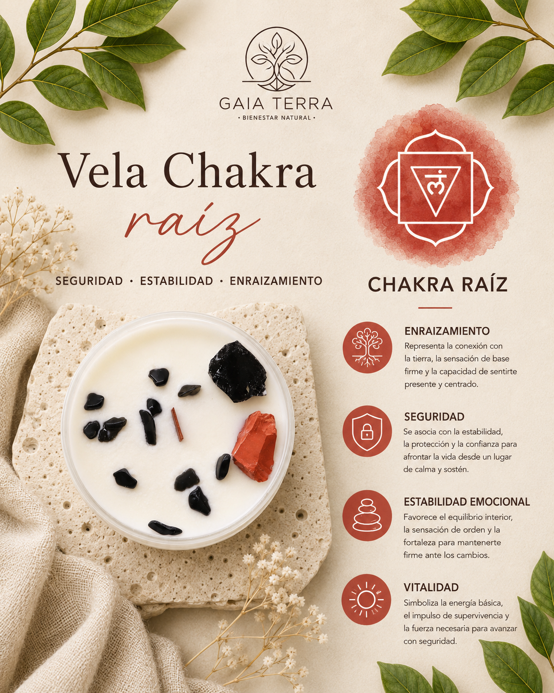 Velas de Cristal de Chakra - Chakra Raíz
