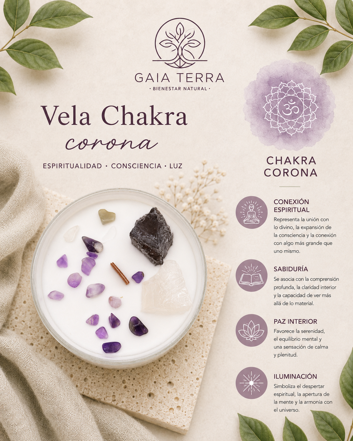 Velas de Cristal de Chakra  - Chakra de la Corona