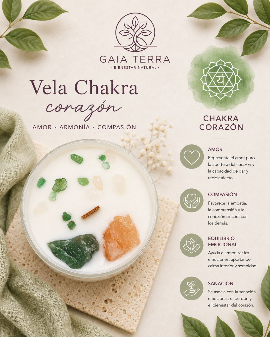 Velas de Cristal de Chakra  - Chakra del corazón