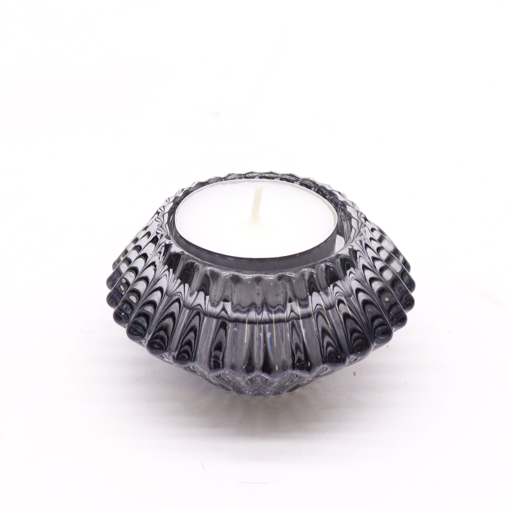 Portavelas reversible con diseño de flor para cena / vela de té - Gris medianoche
